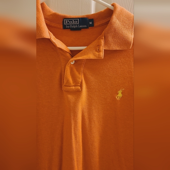 Ralph Lauren Polo Shirt Men Orange Medium Plain Pony Short Sleeve Collared Golf - Picture 3 of 4